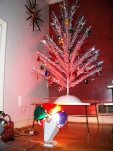vintage aluminum Christmas tree from the 1960's with rotating colored light.